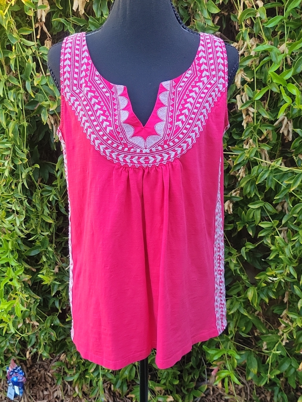 Sundance Pink Misaki Cotton Embroidered Sleeveless Tank Top L